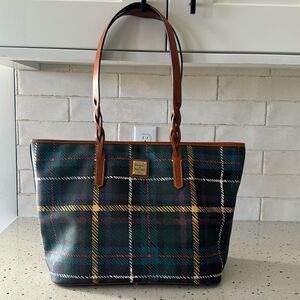 DOONEY & BOURKE Multicolored Leather Plaid Shopper Tote Shoulder Handbag Top Zip